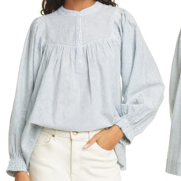 THE GREAT. Tops - The Great. The Shepherd Stripe Cotton & Linen Top